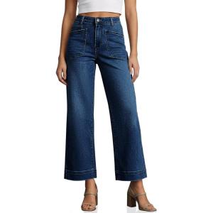 imageCicy Bell Womens Cropped Wide Leg Jeans Stretchy High Waisted Trendy Capri Baggy Denim Ankle Pants with PocketsNavy