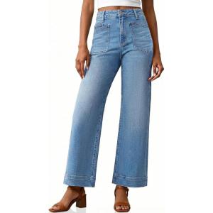 imageCicy Bell Womens Cropped Wide Leg Jeans Stretchy High Waisted Trendy Capri Baggy Denim Ankle Pants with PocketsSky Blue
