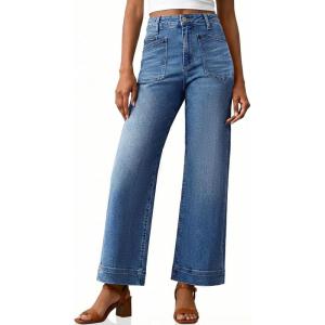 imageCicy Bell Womens Cropped Wide Leg Jeans Stretchy High Waisted Trendy Capri Baggy Denim Ankle Pants with PocketsWash Blue