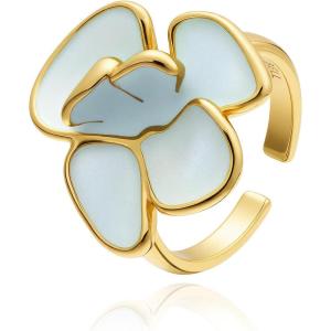 imageCicy Bell Womens Floral Glazed Ring 18K Gold Plated Blue Flower Plants Stackable Rings Trendy Jewelry Gift For Mom WifeSize 9