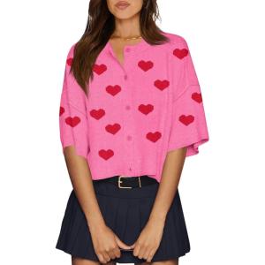 imageCicy Bell Womens Half Sleeve Cardigan Sweaters Cropped Button Down Tops Oversized Lightweight Ribbed Knit Summer OutfitsPink1
