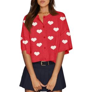 imageCicy Bell Womens Half Sleeve Cardigan Sweaters Cropped Button Down Tops Oversized Lightweight Ribbed Knit Summer OutfitsRed1