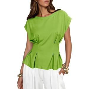 imageCicy Bell Womens Peplum Tops Summer Babydoll Cap Sleeve TShirts Dressy Casual Crew Neck Pleated BlousesGreen