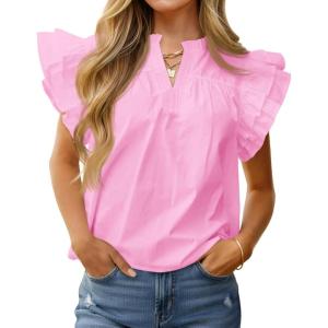 imageCicy Bell Womens Ruffle Cap Sleeve Blouses V Neck Dressy Casual Tops Summer Sleeveless Cotton ShirtsPink