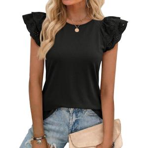 imageCicy Bell Womens Ruffle Cap Sleeve TShirts Dressy Casual Summer Lace Tank Tops Crewneck Cute Basic TeeBlack