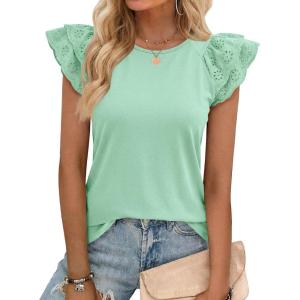 imageCicy Bell Womens Ruffle Cap Sleeve TShirts Dressy Casual Summer Lace Tank Tops Crewneck Cute Basic TeeGreen