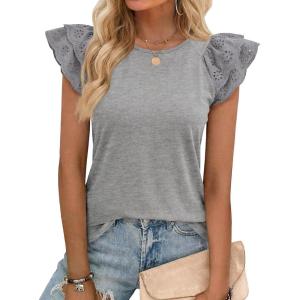 imageCicy Bell Womens Ruffle Cap Sleeve TShirts Dressy Casual Summer Lace Tank Tops Crewneck Cute Basic TeeGrey Marle