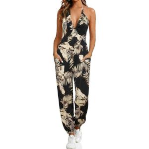 imageCicy Bell Womens Sexy Halter Jumpsuits Casual Deep V Nevk Beach Jogger Long Pants RompersBlackbrown1