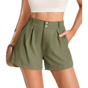 imageCicy Bell Womens Summer Elastic High Waisted Shorts Pleated Wide Leg Trendy Casual A Line Comfy ShortsArmy Green