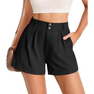 imageCicy Bell Womens Summer Elastic High Waisted Shorts Pleated Wide Leg Trendy Casual A Line Comfy ShortsBlack