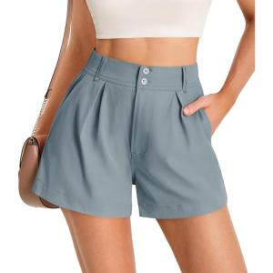imageCicy Bell Womens Summer Elastic High Waisted Shorts Pleated Wide Leg Trendy Casual A Line Comfy ShortsGrey