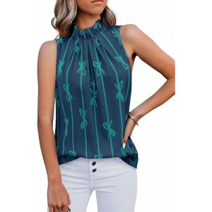 imageCicy Bell Womens Summer Halter Tank Tops Cute Bow Print High Neck Sleeveless Shirts Casual Loose Fit Flowy Blouse