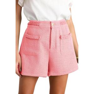 imageCicy Bell Womens Tweed Summer Shorts High Waisted Wide Leg Casual Dressy Shorts with Front Pocket Watermelon Red