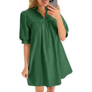 imageCicy Bell Womens V Neck Babydoll Mini Dress Short Puff Sleeve Summer Casual Swing Dresses with PocketsGreen