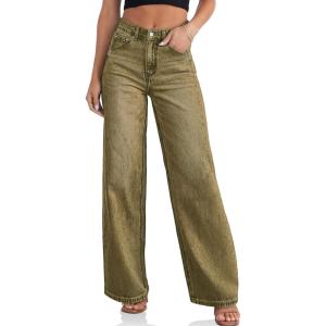 imageCicy Bell Womens Wide Leg Baggy Jeans High Waisted Boyfriend Loose Denim Pants with PocketsArmy Green