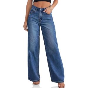imageCicy Bell Womens Wide Leg Baggy Jeans High Waisted Boyfriend Loose Denim Pants with PocketsBlue