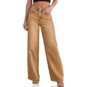 imageCicy Bell Womens Wide Leg Baggy Jeans High Waisted Boyfriend Loose Denim Pants with PocketsKhaki