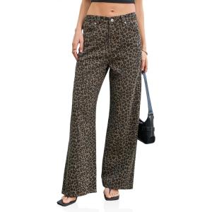 imageCicy Bell Womens Wide Leg Baggy Jeans High Waisted Boyfriend Loose Denim Pants with PocketsLeopard
