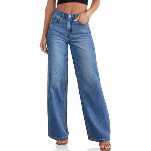 imageCicy Bell Womens Wide Leg Baggy Jeans High Waisted Boyfriend Loose Denim Pants with PocketsLight Blue
