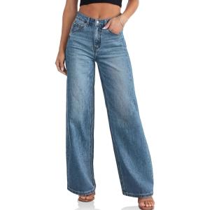 imageCicy Bell Womens Wide Leg Baggy Jeans High Waisted Boyfriend Loose Denim Pants with PocketsWash Blue