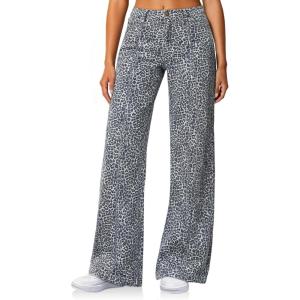 imageCicy Bell Womens Wide Leg Jeans High Waisted Baggy Stretchy Front Seam Denim Pants with PocketsWhite Leopard Print