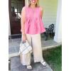 imageCicy Bell Pleated Peplum Tank Tops for Women Summer Casual Sleeveless Womens Babydoll Blouse Flowy Cotton ShirtBright Pink