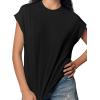 imageCicy Bell Women Summer Cap Sleeve Tops Casual Crew Neck Plain T Shirts Loose Fit Basic Tees Black