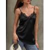 imageCicy Bell Women Summer Satin Cami Tops Spaghetti Strap Lace V Neck Cute Camisole Party Pajamas Asymmetrical Hem Tank TopsBlack