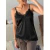 imageCicy Bell Women Summer Satin Cami Tops Spaghetti Strap Lace V Neck Cute Camisole Party Pajamas Asymmetrical Hem Tank TopsBlack
