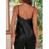 imageCicy Bell Women Summer Satin Cami Tops Spaghetti Strap Lace V Neck Cute Camisole Party Pajamas Asymmetrical Hem Tank TopsBlack