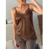 imageCicy Bell Women Summer Satin Cami Tops Spaghetti Strap Lace V Neck Cute Camisole Party Pajamas Asymmetrical Hem Tank TopsBrown