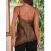 imageCicy Bell Women Summer Satin Cami Tops Spaghetti Strap Lace V Neck Cute Camisole Party Pajamas Asymmetrical Hem Tank TopsBrown
