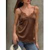 imageCicy Bell Women Summer Satin Cami Tops Spaghetti Strap Lace V Neck Cute Camisole Party Pajamas Asymmetrical Hem Tank TopsBrown