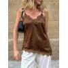 imageCicy Bell Women Summer Satin Cami Tops Spaghetti Strap Lace V Neck Cute Camisole Party Pajamas Asymmetrical Hem Tank TopsBrown