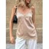 imageCicy Bell Women Summer Satin Cami Tops Spaghetti Strap Lace V Neck Cute Camisole Party Pajamas Asymmetrical Hem Tank TopsKhaki