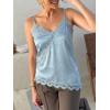 imageCicy Bell Women Summer Satin Cami Tops Spaghetti Strap Lace V Neck Cute Camisole Party Pajamas Asymmetrical Hem Tank TopsSky Blue