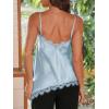 imageCicy Bell Women Summer Satin Cami Tops Spaghetti Strap Lace V Neck Cute Camisole Party Pajamas Asymmetrical Hem Tank TopsSky Blue