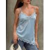 imageCicy Bell Women Summer Satin Cami Tops Spaghetti Strap Lace V Neck Cute Camisole Party Pajamas Asymmetrical Hem Tank TopsSky Blue