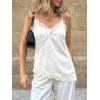 imageCicy Bell Women Summer Satin Cami Tops Spaghetti Strap Lace V Neck Cute Camisole Party Pajamas Asymmetrical Hem Tank TopsWhite