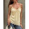 imageCicy Bell Women Summer Satin Cami Tops Spaghetti Strap Lace V Neck Cute Camisole Party Pajamas Asymmetrical Hem Tank TopsYellow
