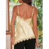 imageCicy Bell Women Summer Satin Cami Tops Spaghetti Strap Lace V Neck Cute Camisole Party Pajamas Asymmetrical Hem Tank TopsYellow