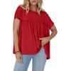 imageCicy Bell Women Summer T Shirts Babydoll Tops Pleated Short Sleeve Crew Neck Peplum Blouse Casual Loose Fit Red