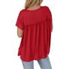 imageCicy Bell Women Summer T Shirts Babydoll Tops Pleated Short Sleeve Crew Neck Peplum Blouse Casual Loose Fit Red