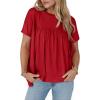 imageCicy Bell Women Summer T Shirts Babydoll Tops Pleated Short Sleeve Crew Neck Peplum Blouse Casual Loose Fit Red