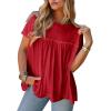 imageCicy Bell Women Summer T Shirts Babydoll Tops Pleated Short Sleeve Crew Neck Peplum Blouse Casual Loose Fit Red