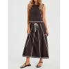 imageCicy Bell Womens 2 Piece Outfits Cropped Sleeveless Tank Tops Lounge Sets High Waisted Drawstring Maxi Skirt Matching SetsCoffee