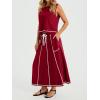 imageCicy Bell Womens 2 Piece Outfits Cropped Sleeveless Tank Tops Lounge Sets High Waisted Drawstring Maxi Skirt Matching SetsWine Red
