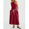 imageCicy Bell Womens 2 Piece Outfits Cropped Sleeveless Tank Tops Lounge Sets High Waisted Drawstring Maxi Skirt Matching SetsWine Red