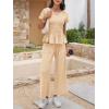 imageCicy Bell Womens 2 Piece Outfits Smocked Short Sleeve Tops Wide Leg Elastic Waist Pants Casual Boho Lounge Matching SetsBeige
