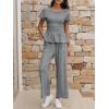 imageCicy Bell Womens 2 Piece Outfits Smocked Short Sleeve Tops Wide Leg Elastic Waist Pants Casual Boho Lounge Matching SetsGrey
